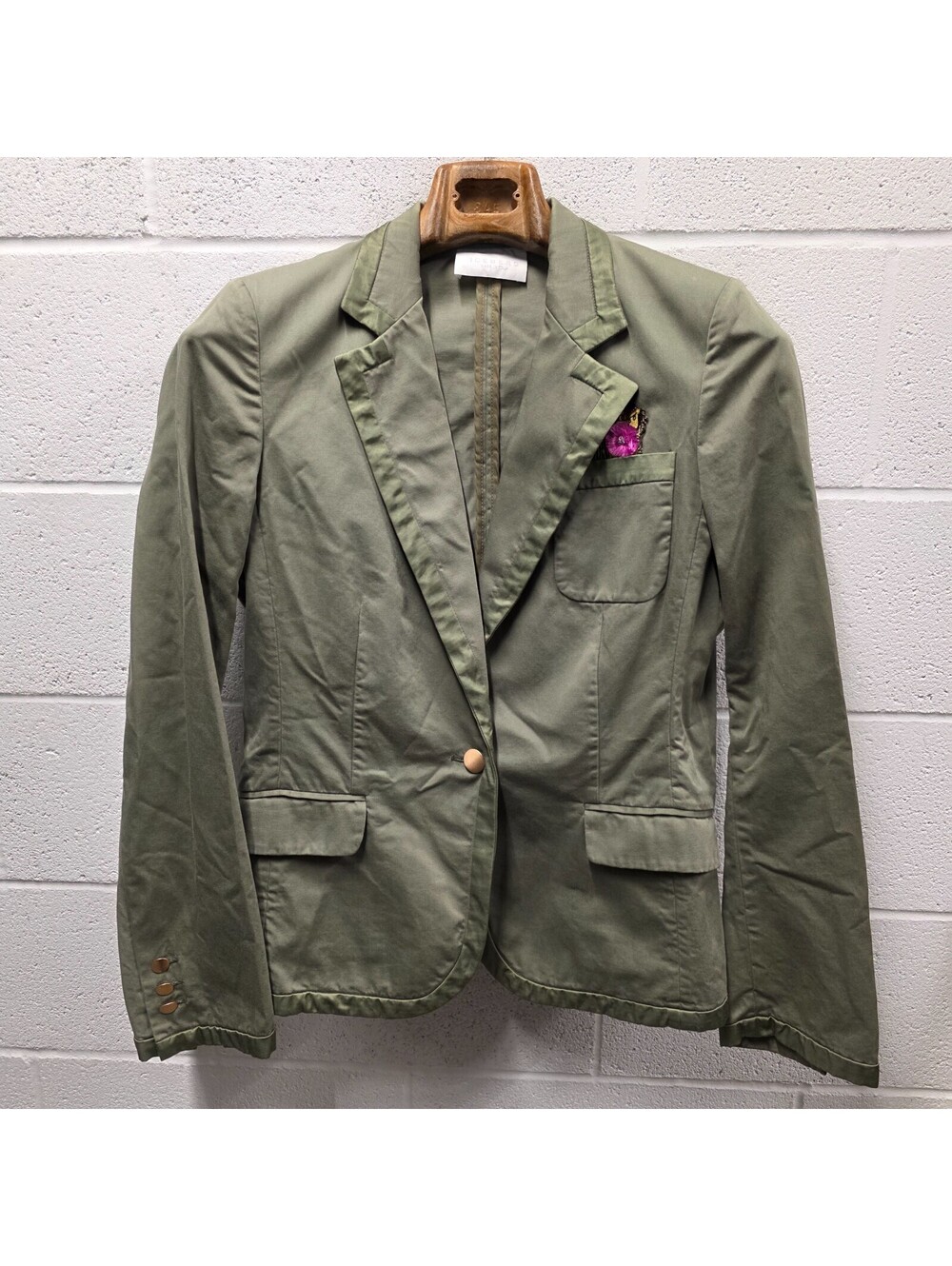 Iceberg Womens Overcoat EU 44 M medium Green Feather pocket Solid Cotton 19x27